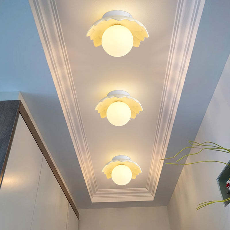 French Resin Flower Ball 1-Light Semi-Flush Ceiling Light