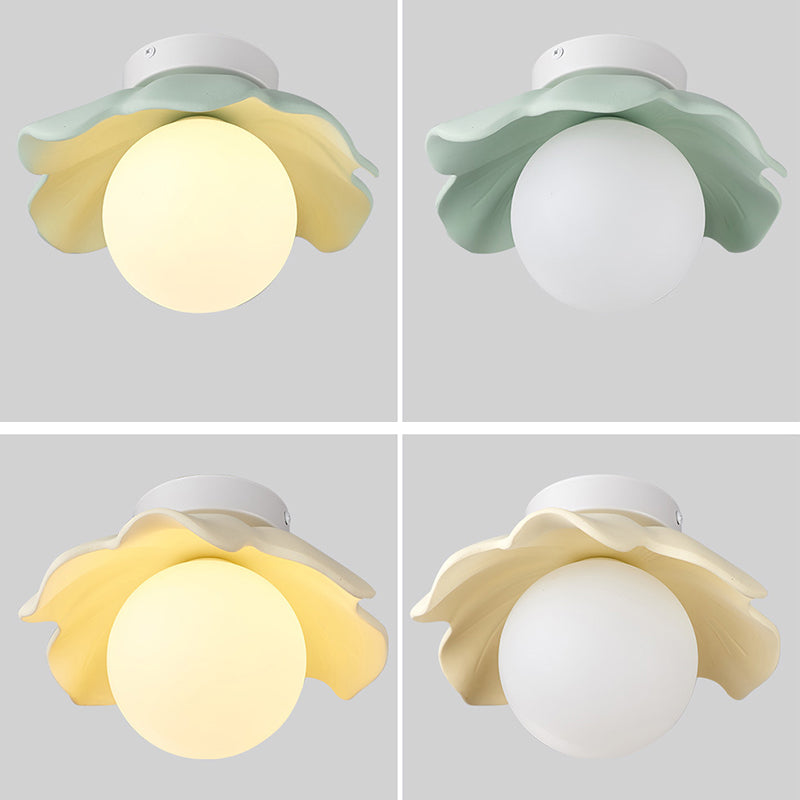 French Resin Flower Ball 1-Light Semi-Flush Ceiling Light