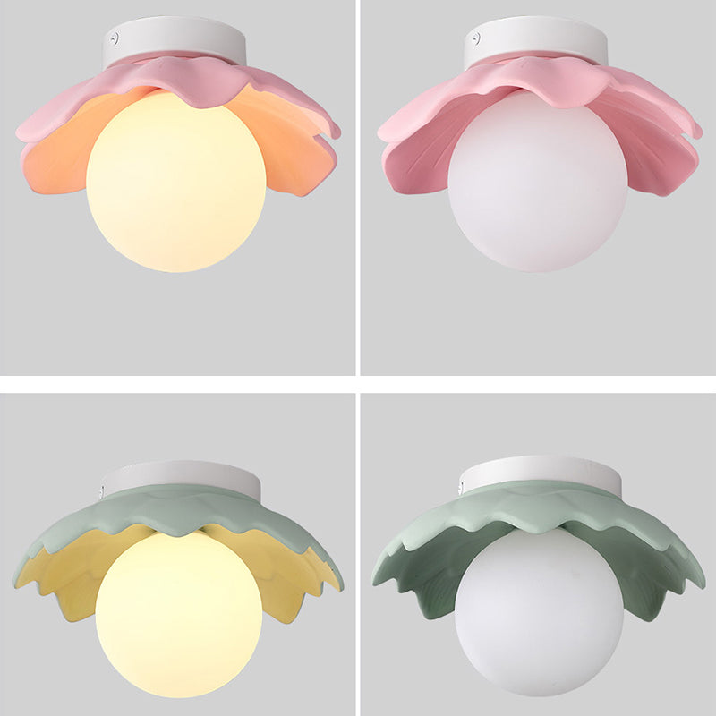 French Resin Flower Ball 1-Light Semi-Flush Ceiling Light