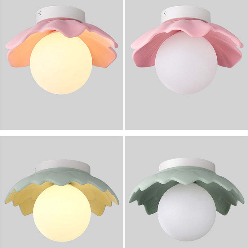 French Resin Flower Ball 1-Light Semi-Flush Ceiling Light