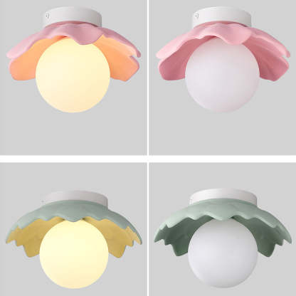 French Resin Flower Ball 1-Light Semi-Flush Ceiling Light