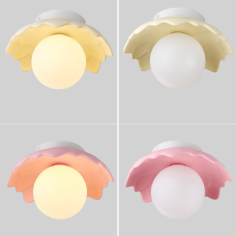 French Resin Flower Ball 1-Light Semi-Flush Ceiling Light