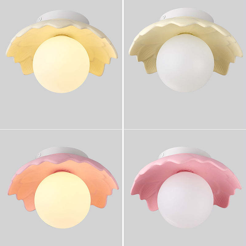 French Resin Flower Ball 1-Light Semi-Flush Ceiling Light