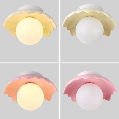 French Resin Flower Ball 1-Light Semi-Flush Ceiling Light