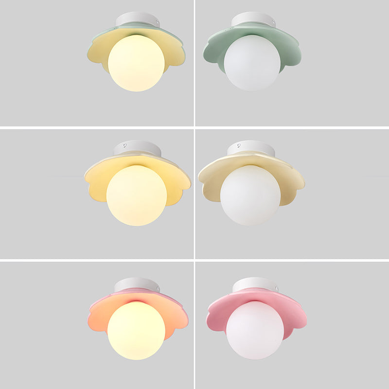 French Resin Flower Ball 1-Light Semi-Flush Ceiling Light