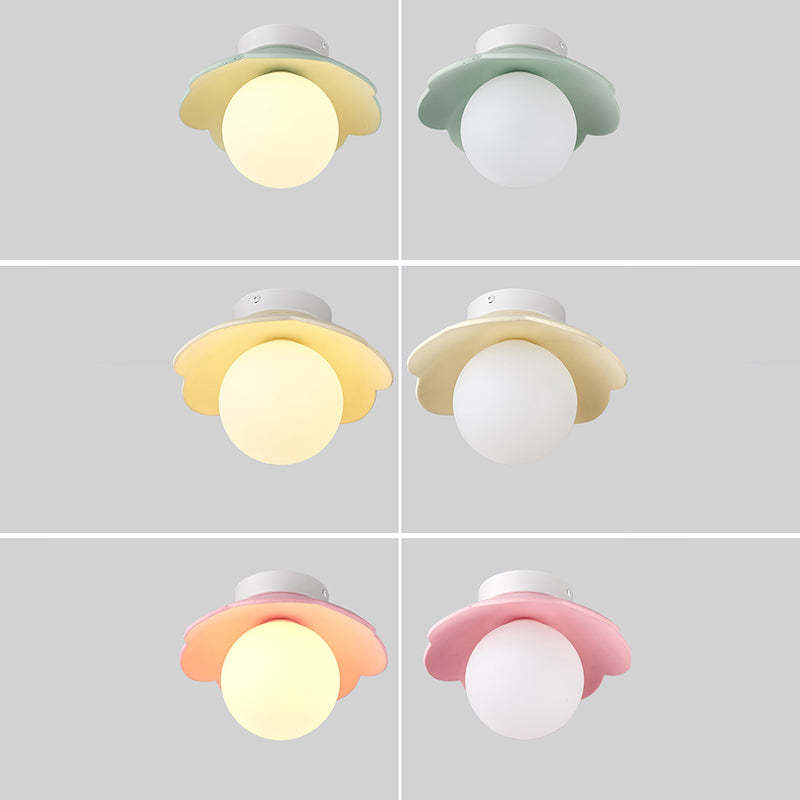 French Resin Flower Ball 1-Light Semi-Flush Ceiling Light