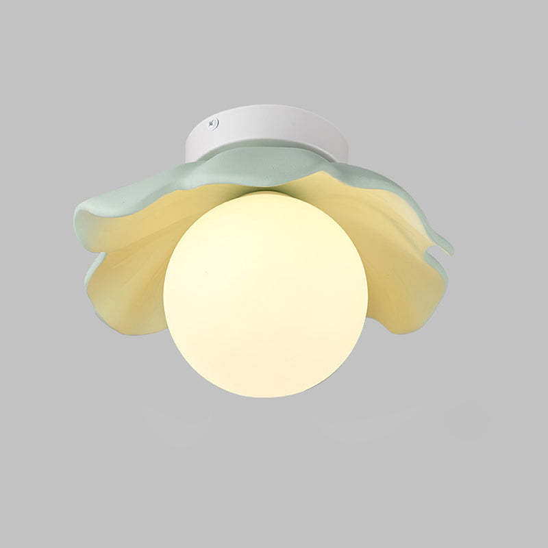 French Resin Flower Ball 1-Light Semi-Flush Ceiling Light