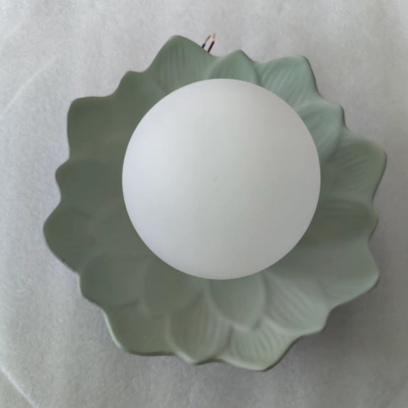 French Resin Flower Ball 1-Light Semi-Flush Ceiling Light