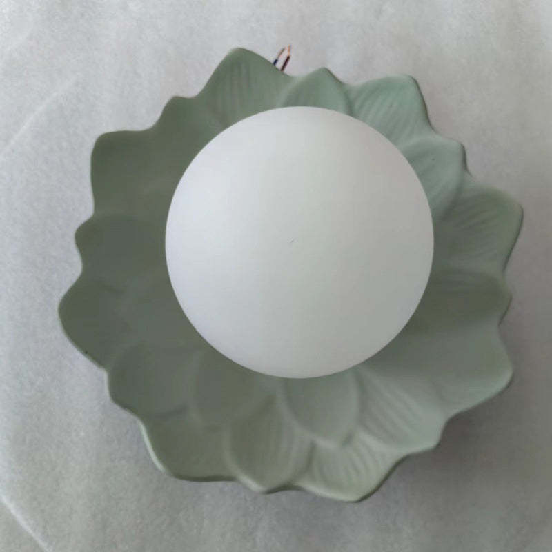 French Resin Flower Ball 1-Light Semi-Flush Ceiling Light