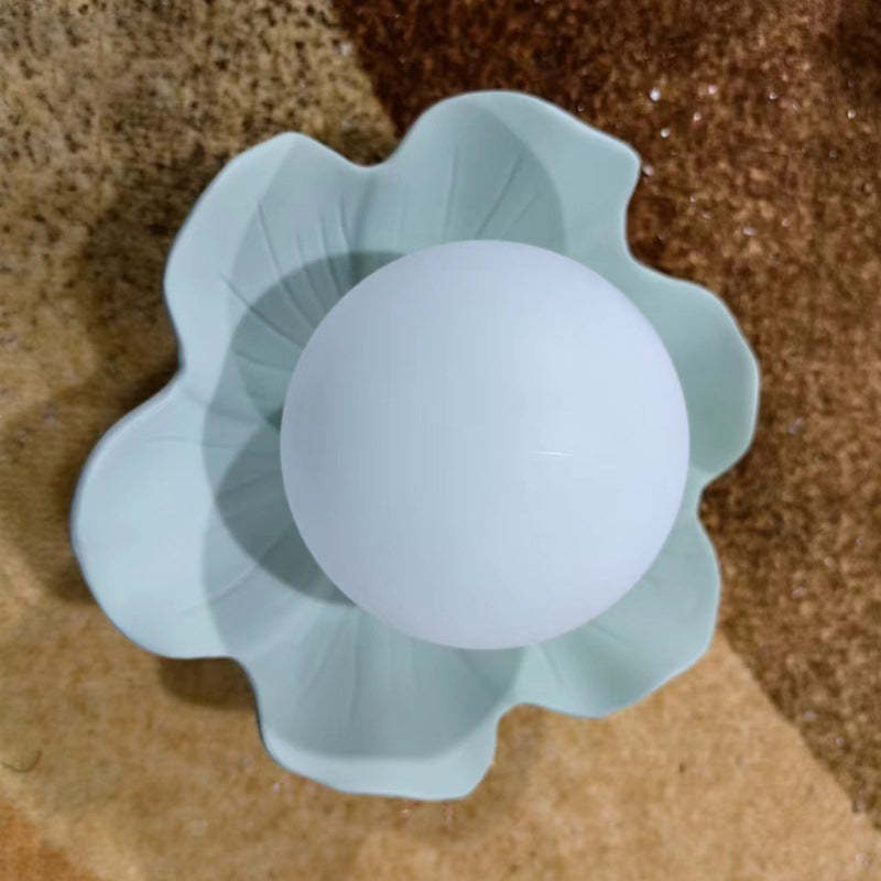 French Resin Flower Ball 1-Light Semi-Flush Ceiling Light