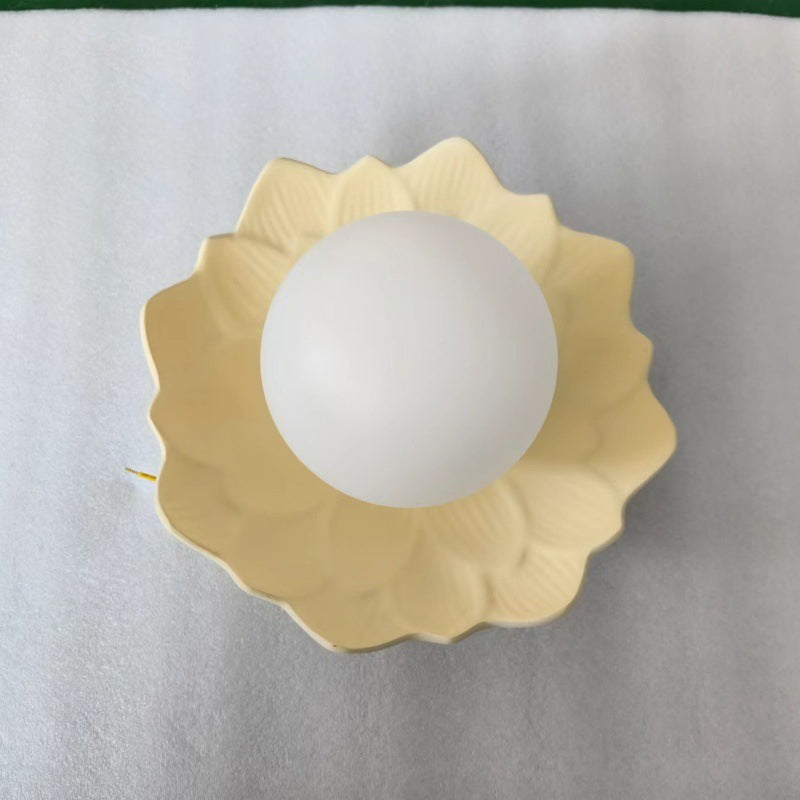 French Resin Flower Ball 1-Light Semi-Flush Ceiling Light
