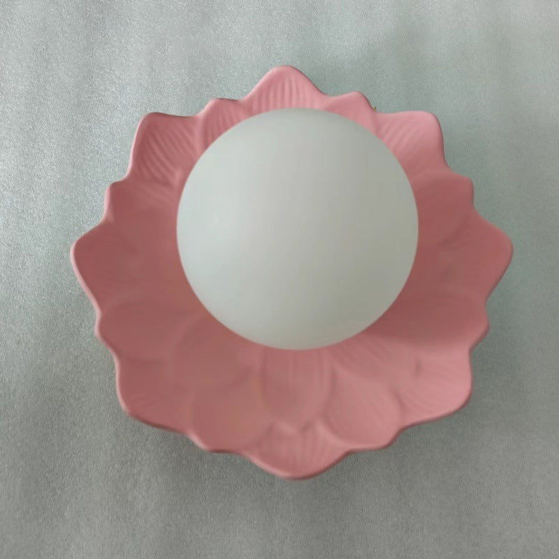 French Resin Flower Ball 1-Light Semi-Flush Ceiling Light