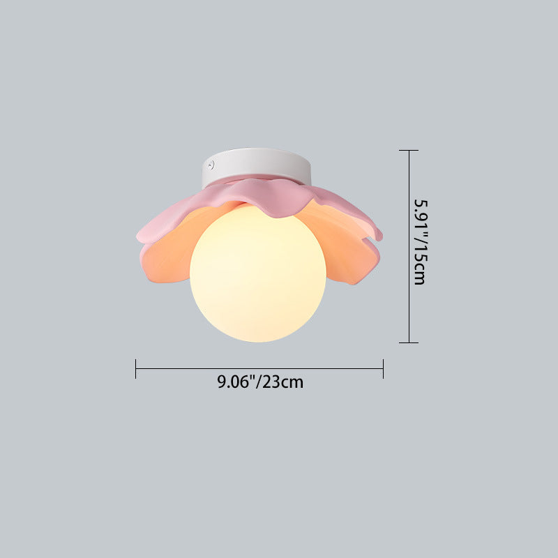 French Resin Flower Ball 1-Light Semi-Flush Ceiling Light