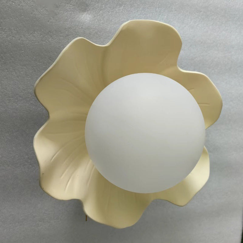 French Resin Flower Ball 1-Light Semi-Flush Ceiling Light