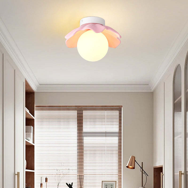French Resin Flower Ball 1-Light Semi-Flush Ceiling Light