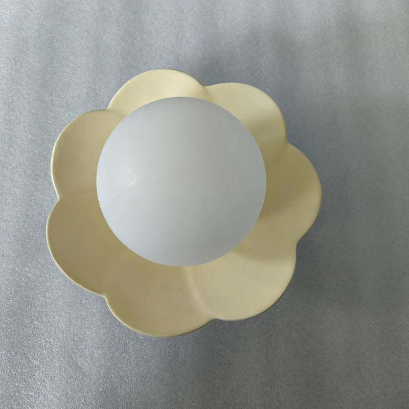 French Resin Flower Ball 1-Light Semi-Flush Ceiling Light