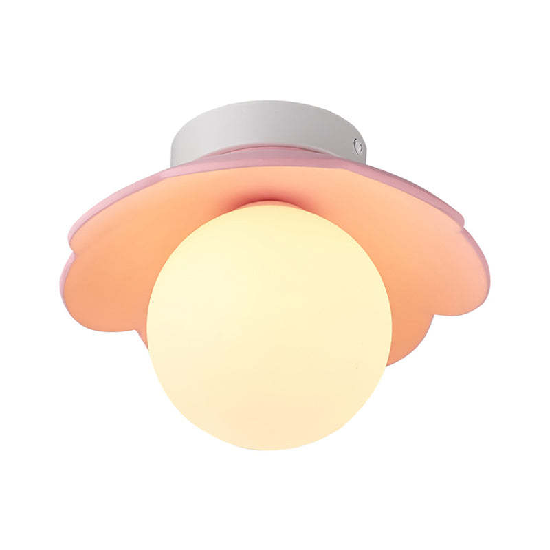 French Resin Flower Ball 1-Light Semi-Flush Ceiling Light