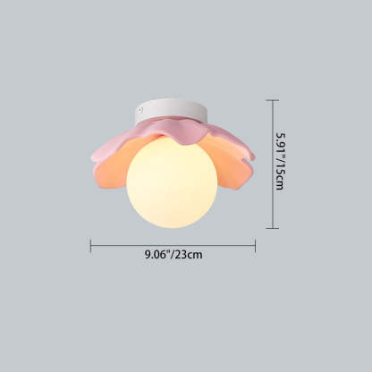French Resin Flower Ball 1-Light Semi-Flush Ceiling Light