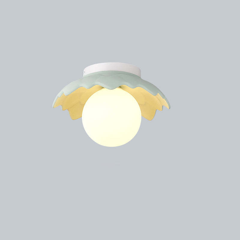 French Resin Flower Ball 1-Light Semi-Flush Ceiling Light