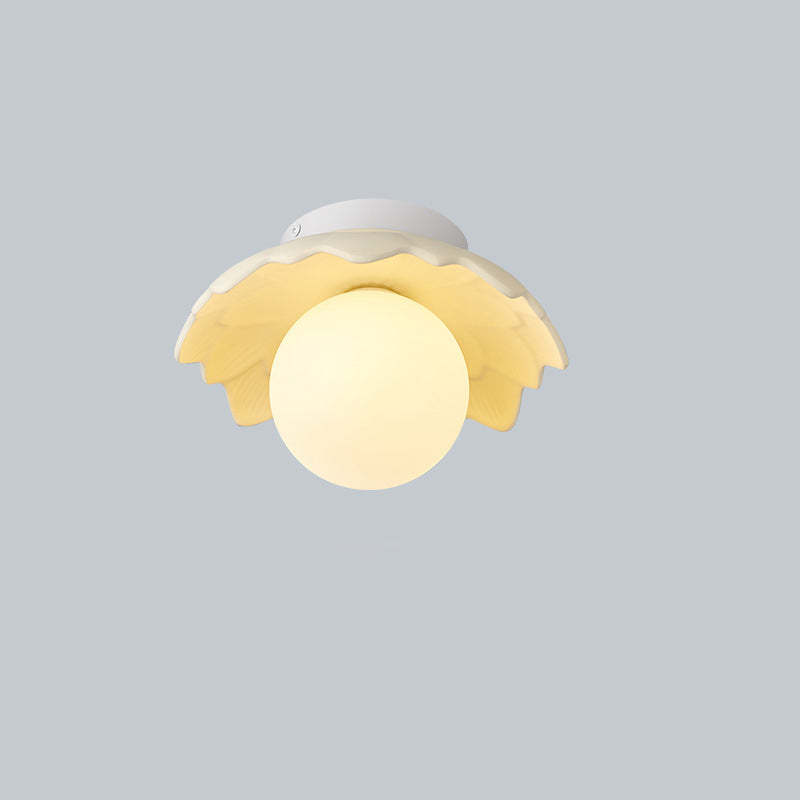 French Resin Flower Ball 1-Light Semi-Flush Ceiling Light