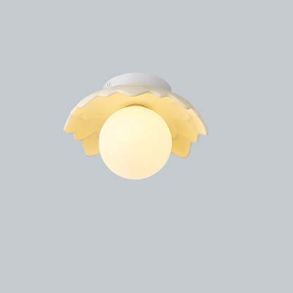 French Resin Flower Ball 1-Light Semi-Flush Ceiling Light