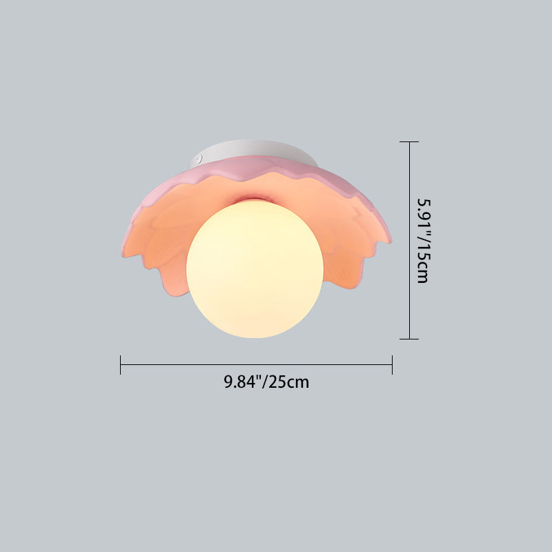 French Resin Flower Ball 1-Light Semi-Flush Ceiling Light