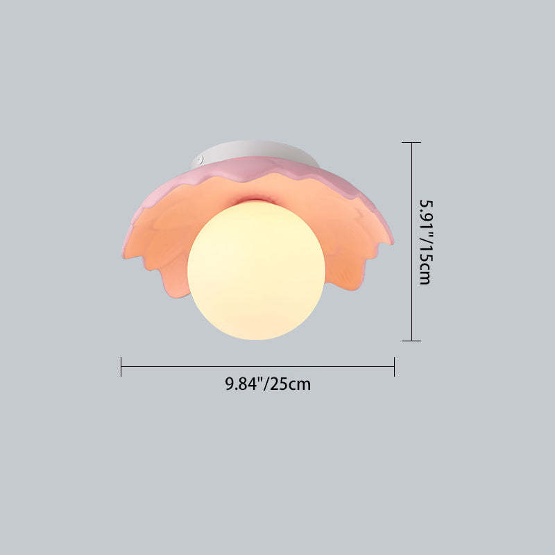 French Resin Flower Ball 1-Light Semi-Flush Ceiling Light