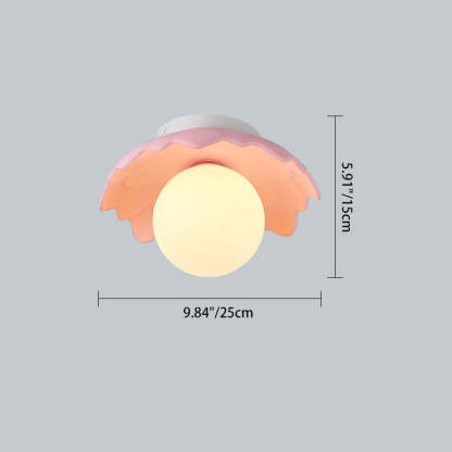 French Resin Flower Ball 1-Light Semi-Flush Ceiling Light