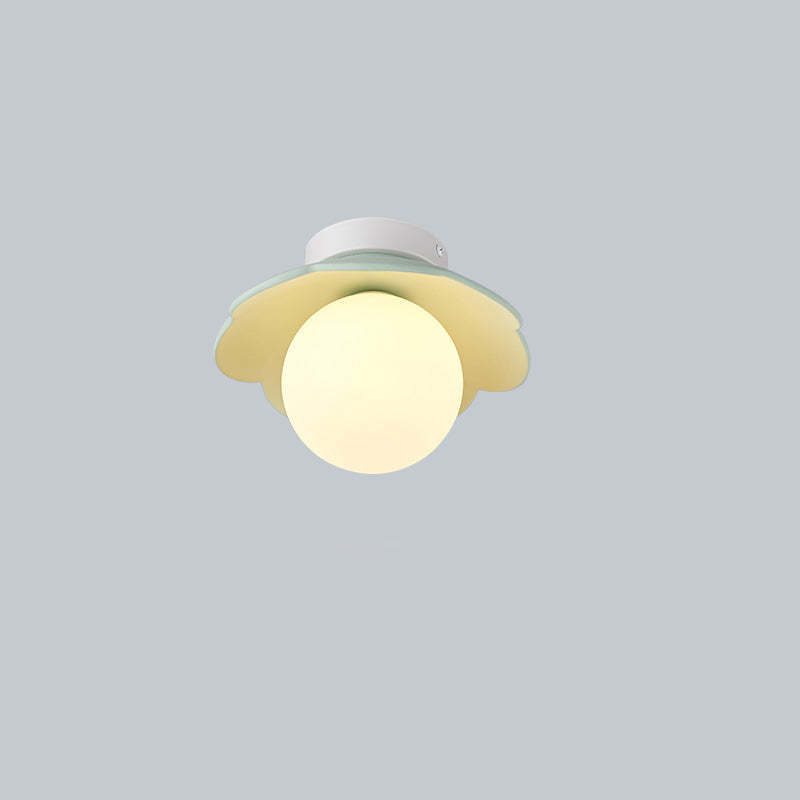French Resin Flower Ball 1-Light Semi-Flush Ceiling Light