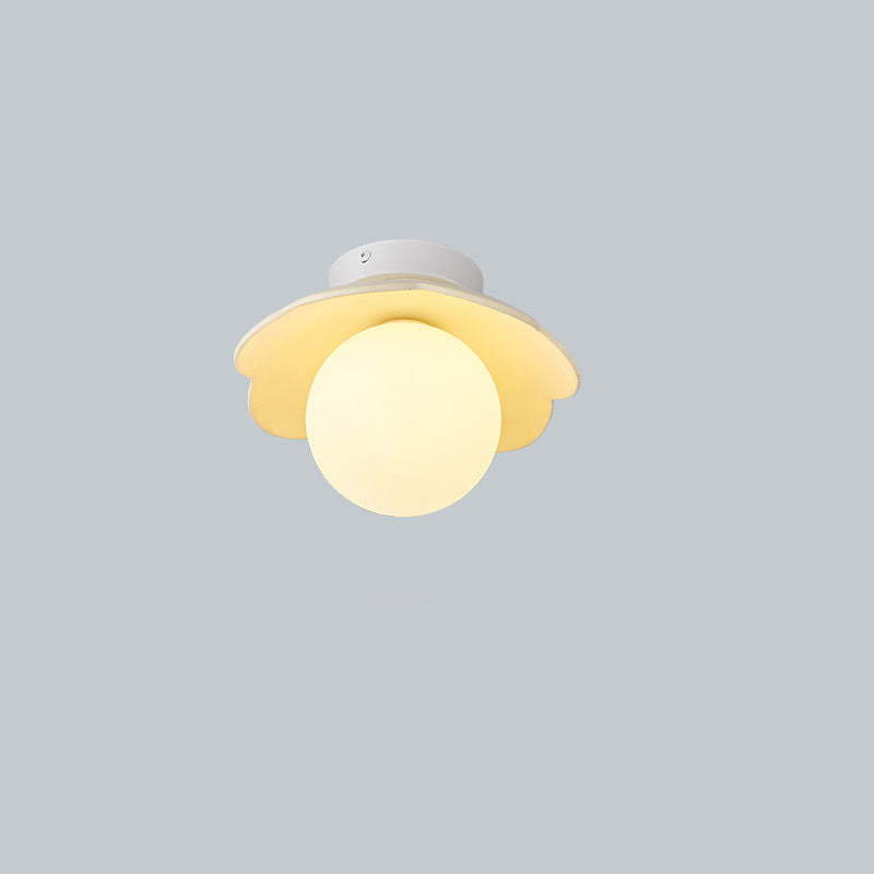 French Resin Flower Ball 1-Light Semi-Flush Ceiling Light