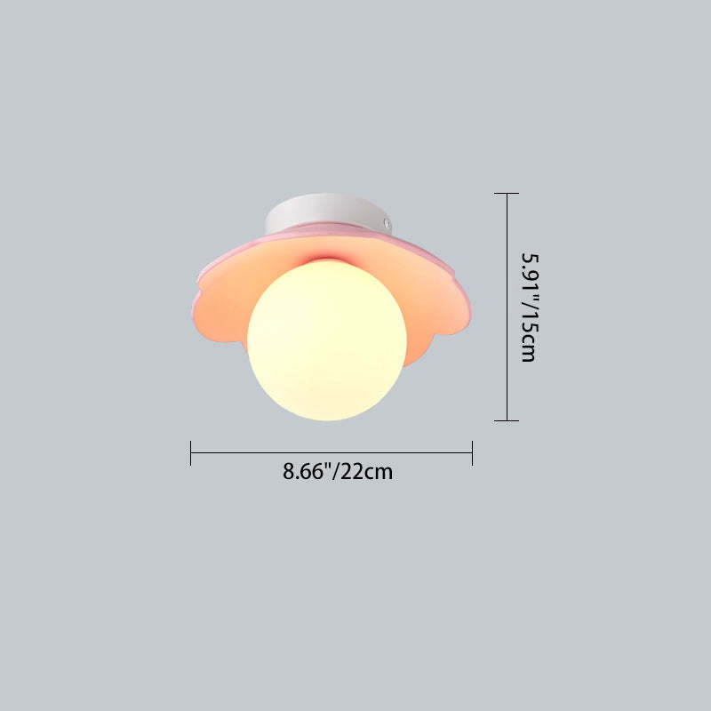 French Resin Flower Ball 1-Light Semi-Flush Ceiling Light