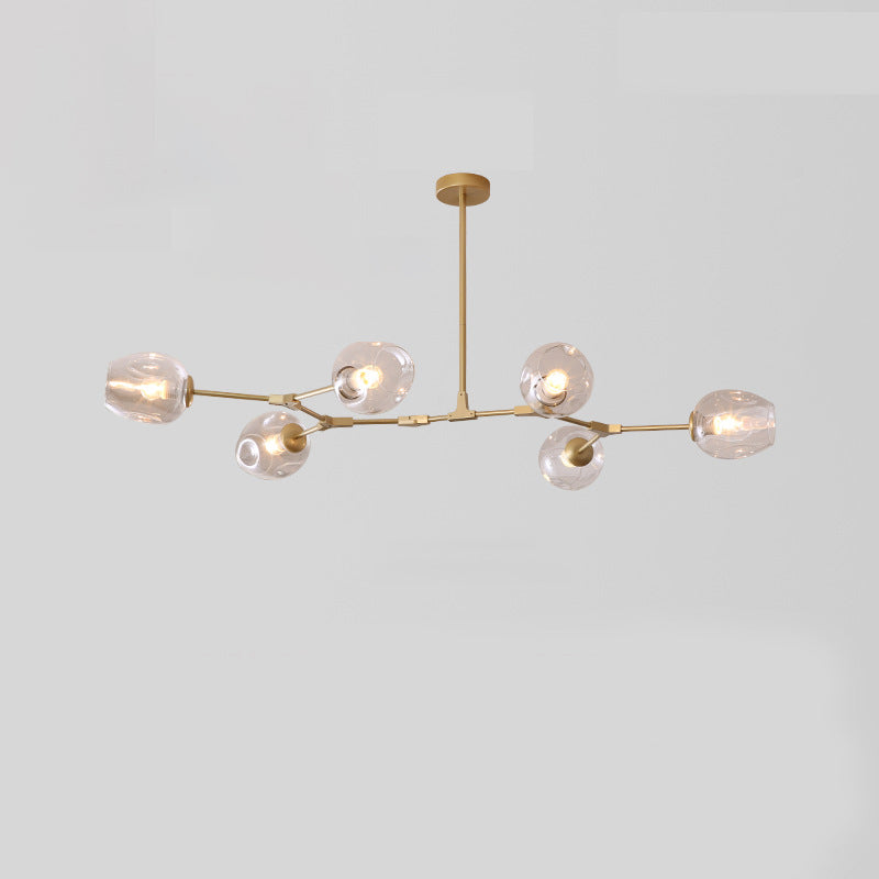 Mid-Century Iron Branch Glass Cup Chandelier — 7 & Gold Body - Transparent Glass Shade / 220V-240V For UK/AU