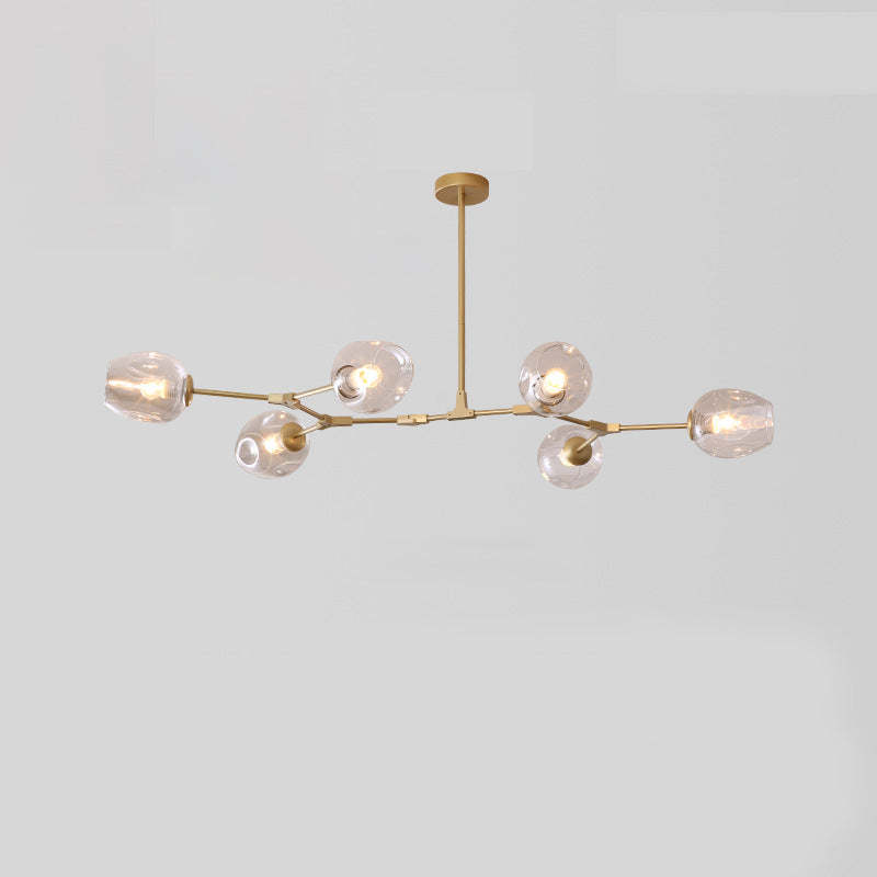 Mid-Century Iron Branch Glass Cup Chandelier — 7 & Gold Body - Transparent Glass Shade / 220V-240V For UK/AU