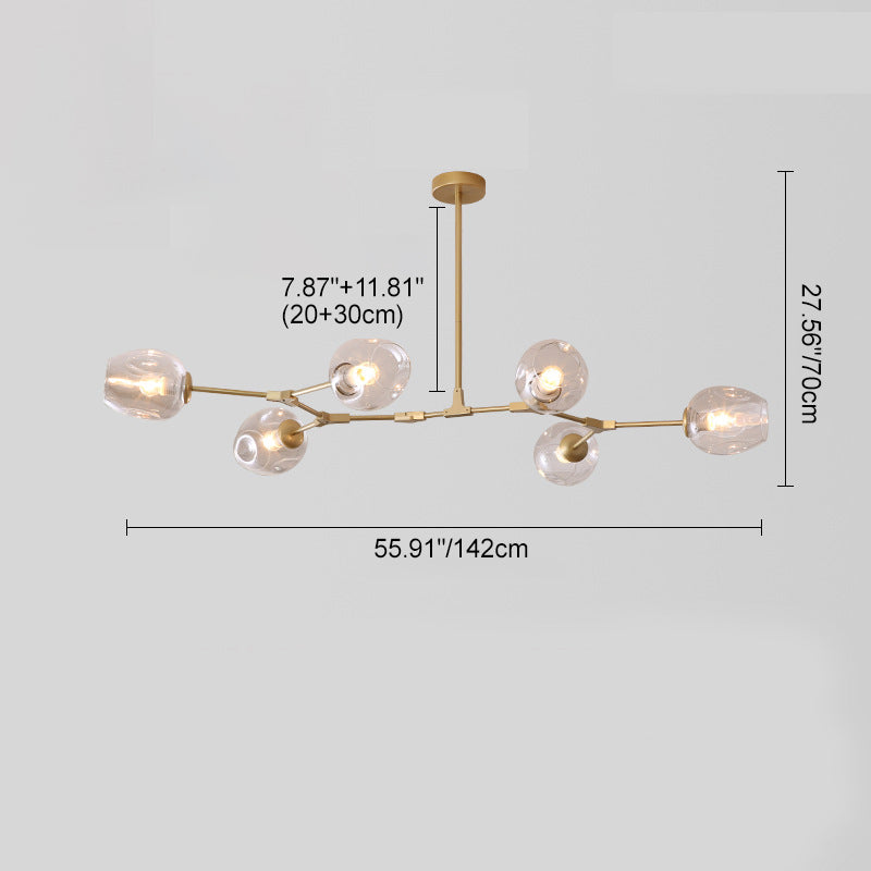 Mid-Century Iron Branch Glass Cup Chandelier — 6 & Black Body - Amber Glass Shade / 220V-240V For UK/AU