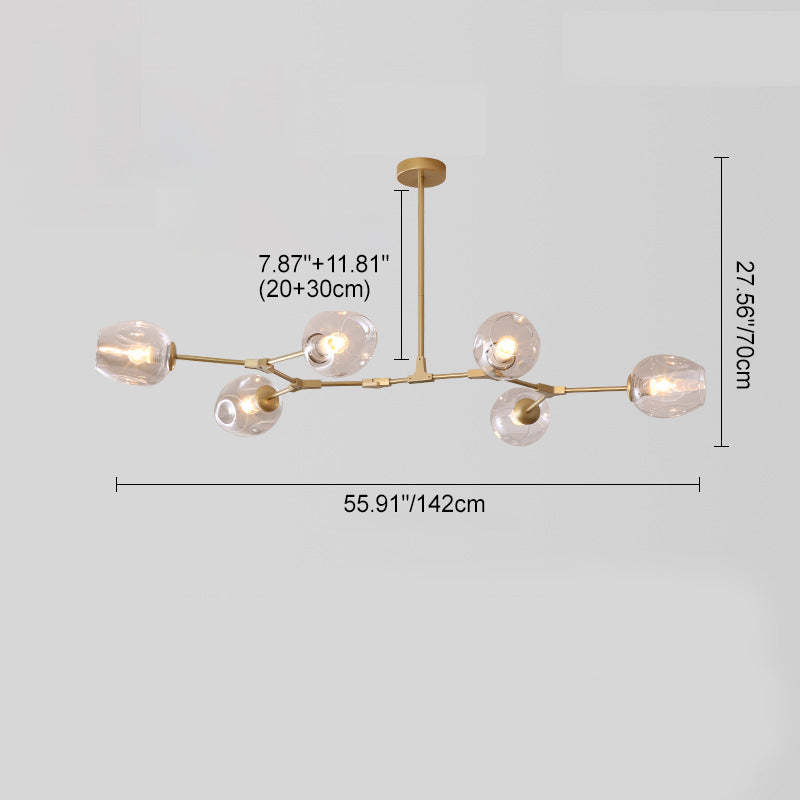 Mid-Century Iron Branch Glass Cup Chandelier — 6 & Black Body - Amber Glass Shade / 220V-240V For UK/AU