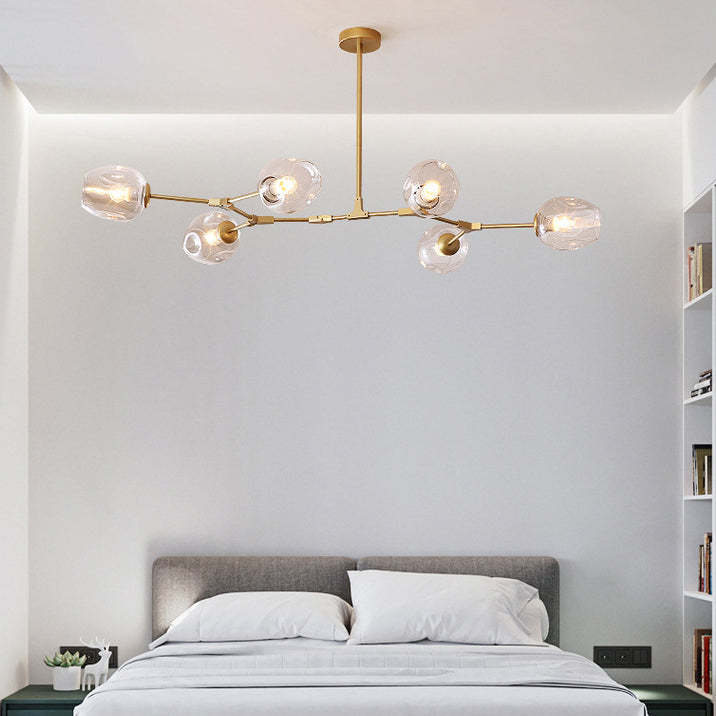 Mid-Century Iron Branch Glass Cup Chandelier — 6 & Black Body - Transparent Glass Shade / 110V-120V For US/CA
