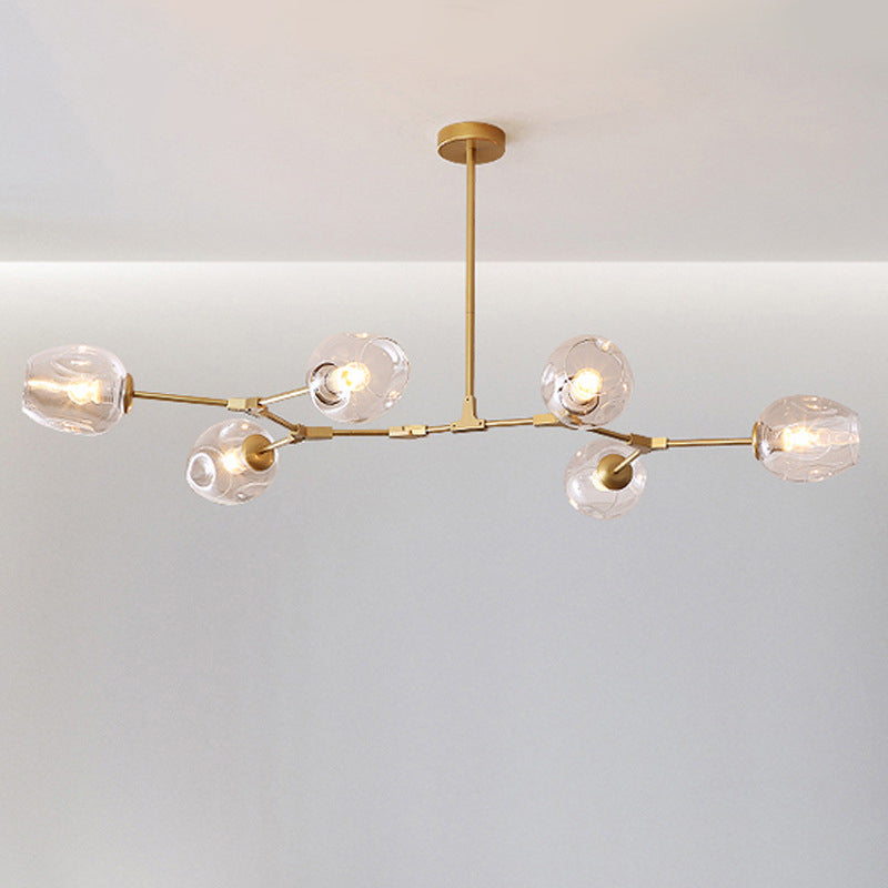 Mid-Century Iron Branch Glass Cup Chandelier — 7 & Black Body - Amber Glass Shade / 110V-120V For US/CA