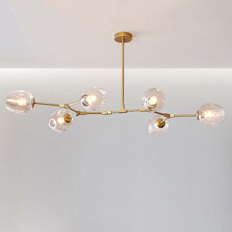 Mid-Century Iron Branch Glass Cup Chandelier — 7 & Black Body - Amber Glass Shade / 110V-120V For US/CA