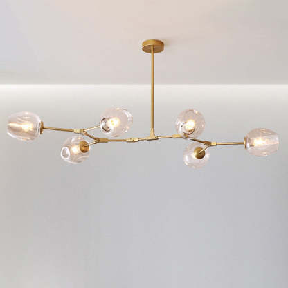Mid-Century Iron Branch Glass Cup Chandelier — 7 & Black Body - Amber Glass Shade / 110V-120V For US/CA