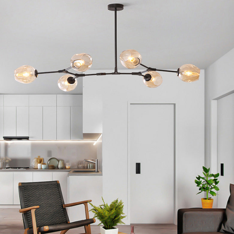 Mid-Century Iron Branch Glass Cup Chandelier — 6 & Black Body - Transparent Glass Shade / 220V-240V For UK/AU