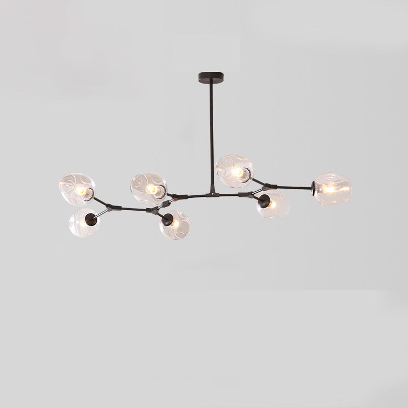 Mid-Century Iron Branch Glass Cup Chandelier — 7 & Black Body - Amber Glass Shade / 220V-240V For UK/AU