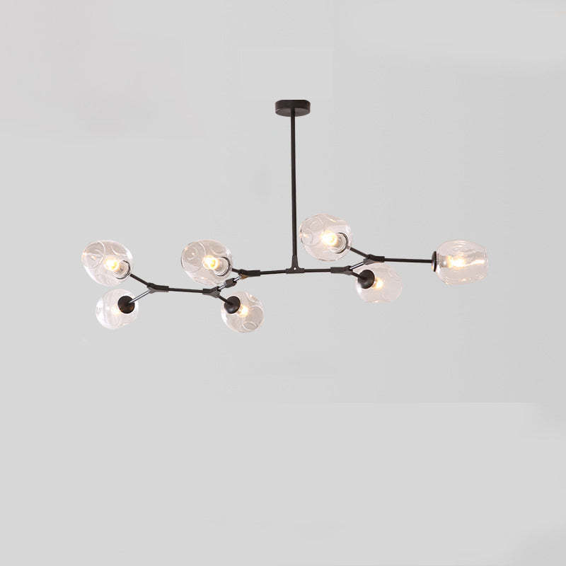 Mid-Century Iron Branch Glass Cup Chandelier — 7 & Black Body - Amber Glass Shade / 220V-240V For UK/AU