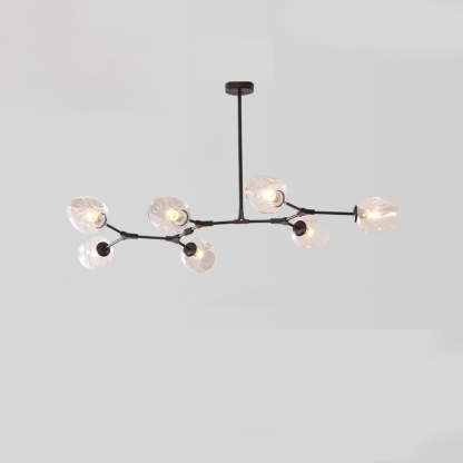 Mid-Century Iron Branch Glass Cup Chandelier — 7 & Black Body - Amber Glass Shade / 220V-240V For UK/AU