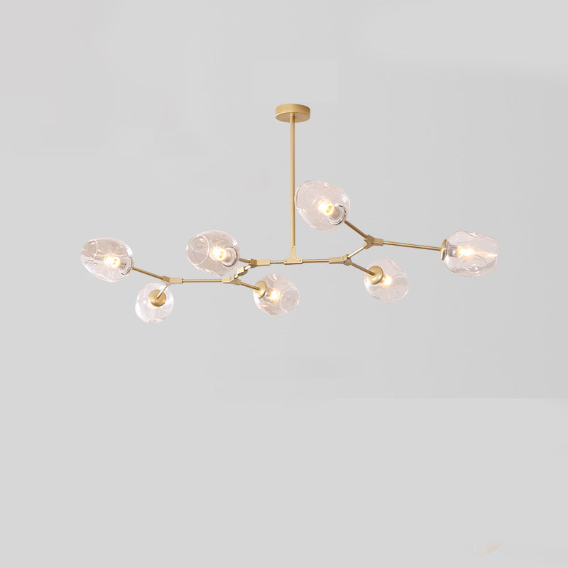 Mid-Century Iron Branch Glass Cup Chandelier — 7 & Gold Body - Transparent Glass Shade / 110V-120V For US/CA