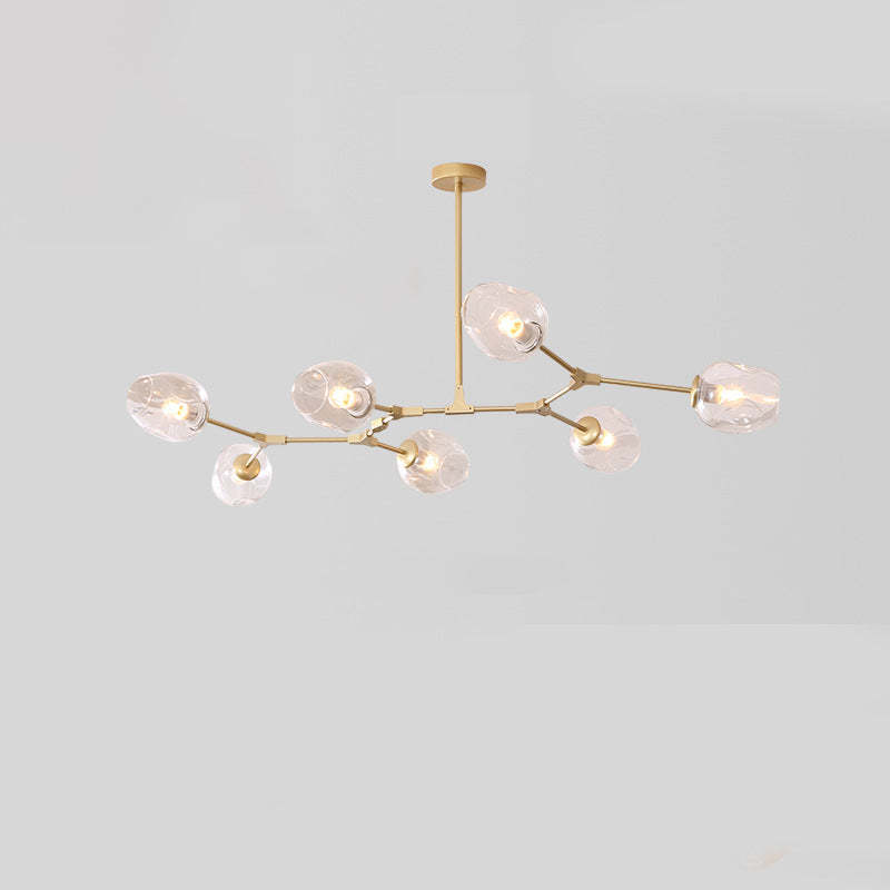 Mid-Century Iron Branch Glass Cup Chandelier — 7 & Gold Body - Transparent Glass Shade / 110V-120V For US/CA