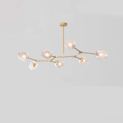 Mid-Century Iron Branch Glass Cup Chandelier — 7 & Gold Body - Transparent Glass Shade / 110V-120V For US/CA