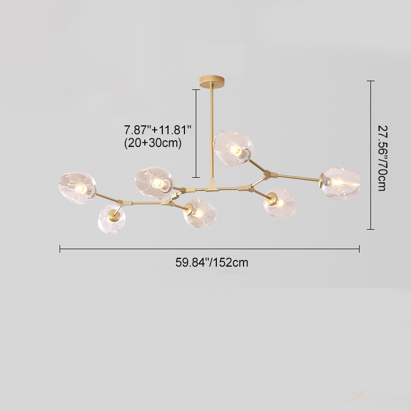 Mid-Century Iron Branch Glass Cup Chandelier — 6 & Gold Body - Transparent Glass Shade / 110V-120V For US/CA
