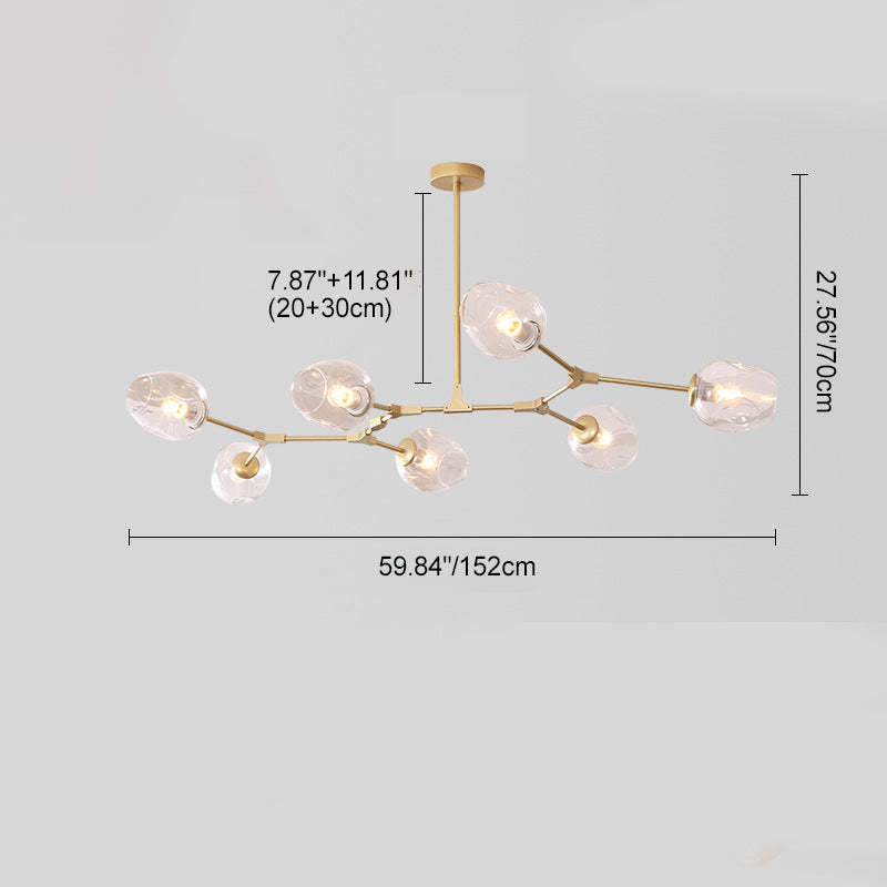 Mid-Century Iron Branch Glass Cup Chandelier — 6 & Gold Body - Transparent Glass Shade / 110V-120V For US/CA