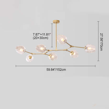 Mid-Century Iron Branch Glass Cup Chandelier — 6 & Gold Body - Transparent Glass Shade / 110V-120V For US/CA