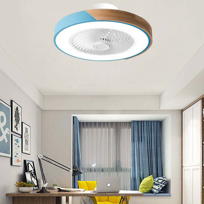 Scandinavian Iron Solid Wood LED Silent Ceiling Fan Light
